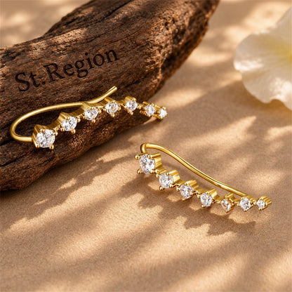 Cubic Zirconia and 18K Gold-Plated Ear Climbers, everyday style, front view