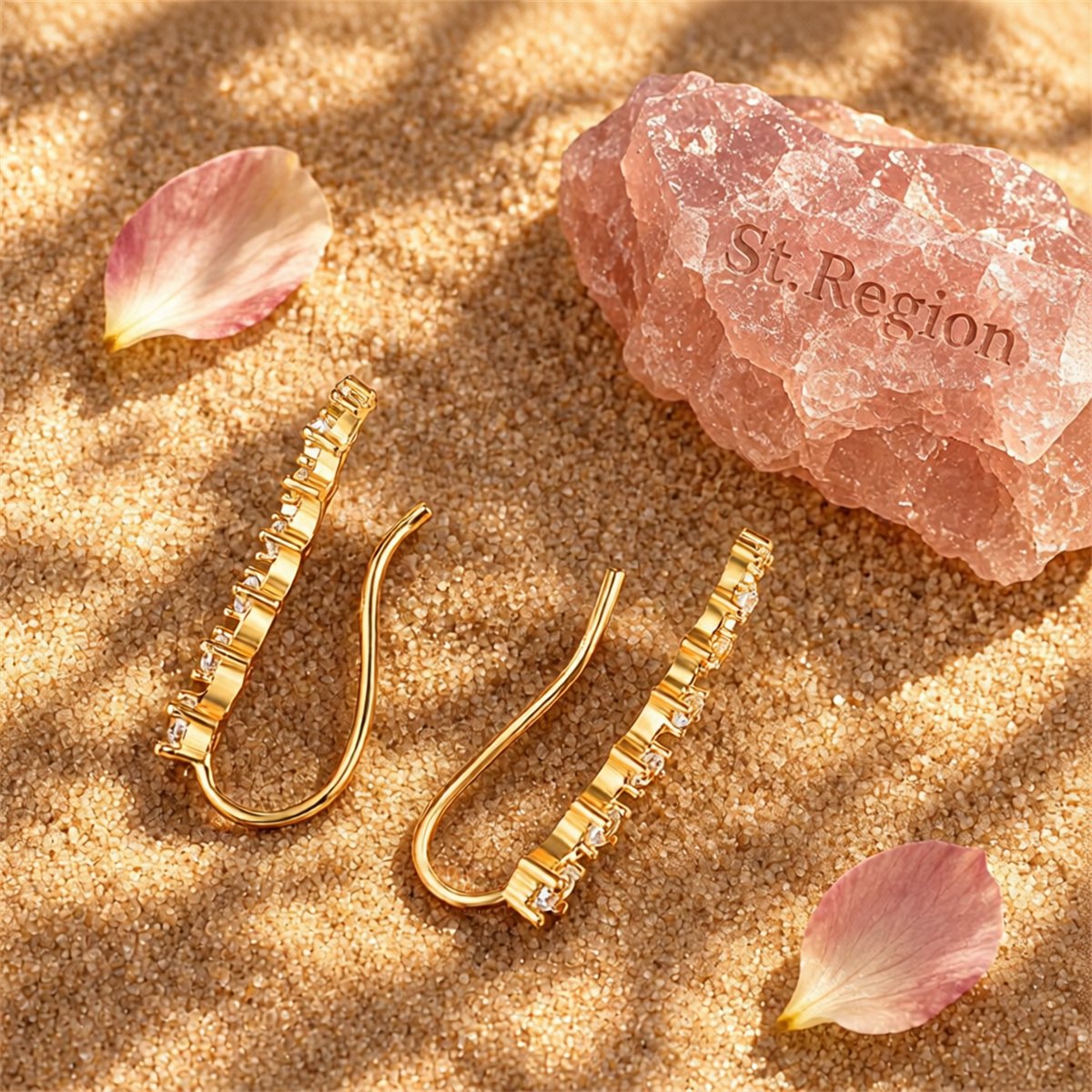 Cubic Zirconia and 18K Gold-Plated Ear Climbers, everyday style, detail close-up