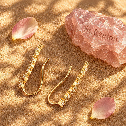 Cubic Zirconia and 18K Gold-Plated Ear Climbers, everyday style, detail close-up