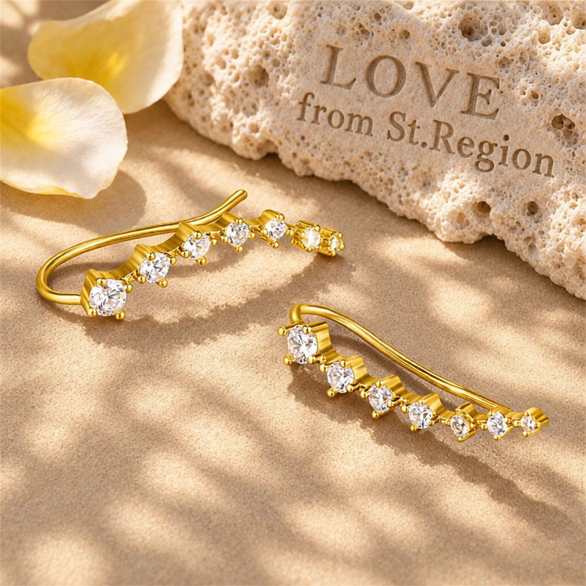 Cubic Zirconia and 18K Gold-Plated Ear Climbers, everyday style, lifestyle look