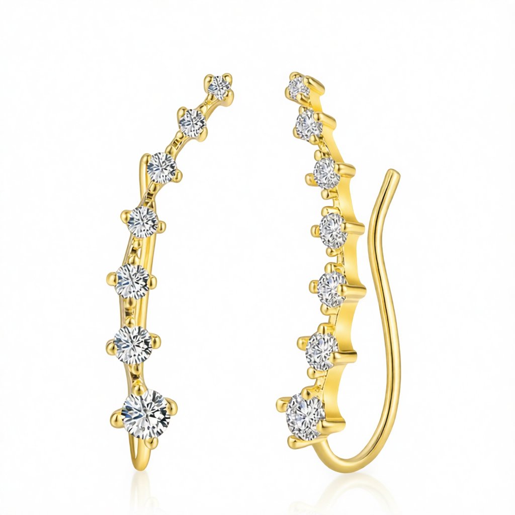 Cubic Zirconia and 18K Gold-Plated Ear Climbers, everyday style, side view