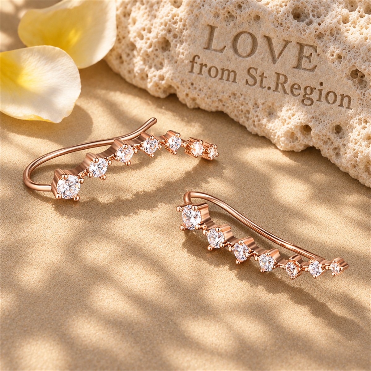 Cubic Zirconia and 18K Rose Gold-Plated Ear Climbers, vintage-inspired design, lifestyle look