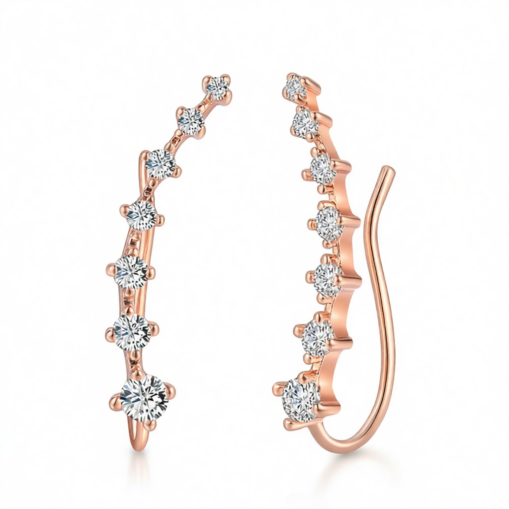 Cubic Zirconia and 18K Rose Gold-Plated Ear Climbers, vintage-inspired design, side view