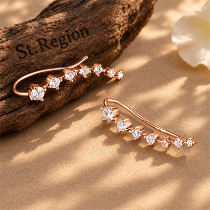 Cubic Zirconia and 18K Rose Gold-Plated Ear Climbers, vintage-inspired design, front view