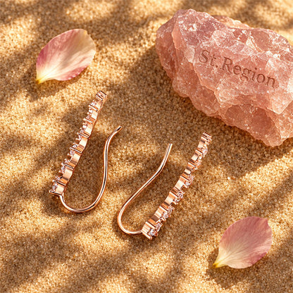 Cubic Zirconia and 18K Rose Gold-Plated Ear Climbers, vintage-inspired design, detail close-up