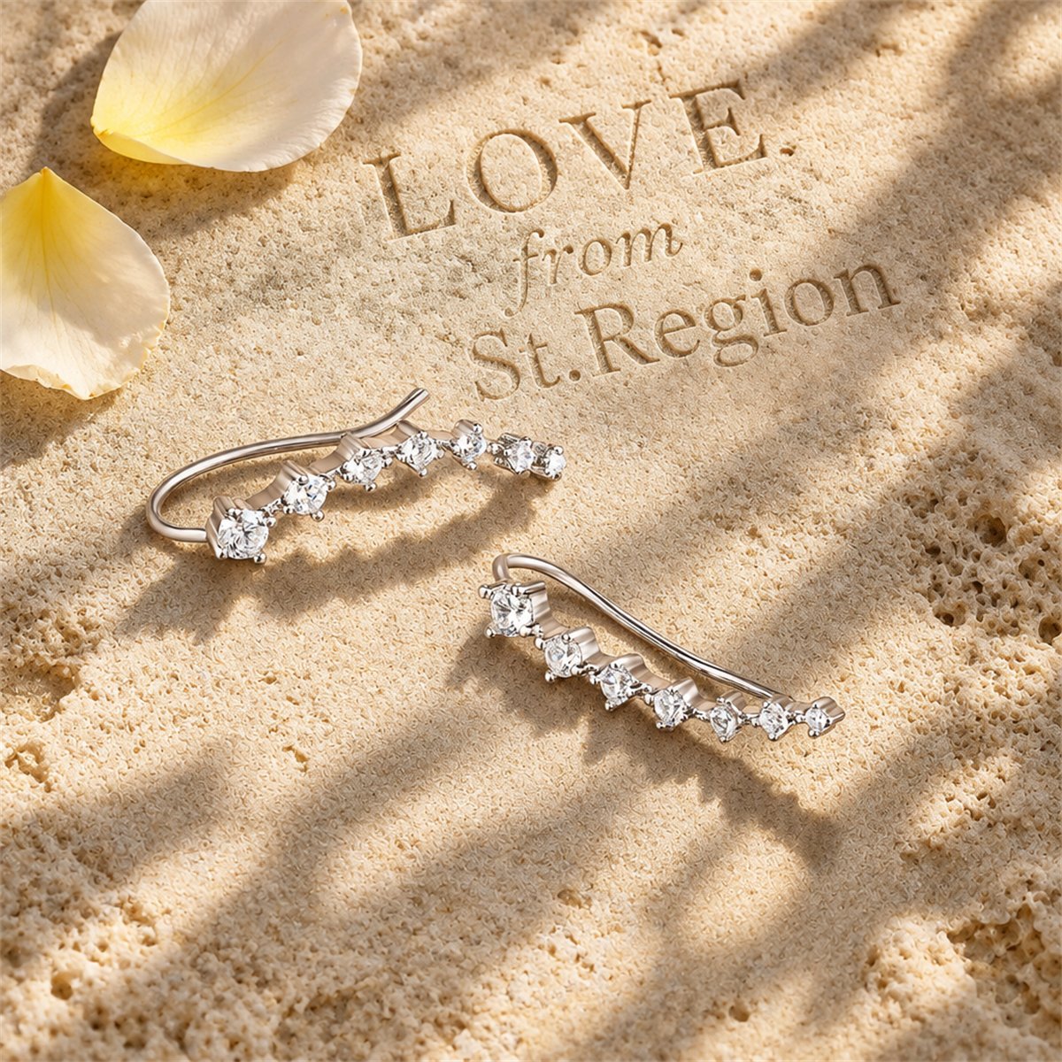 Cubic Zirconia and Silver-Plated Ear Climbers, botanical inspired, lifestyle look