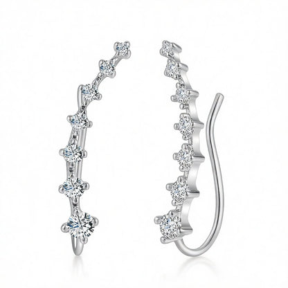 Cubic Zirconia and Silver-Plated Ear Climbers, botanical inspired, side view