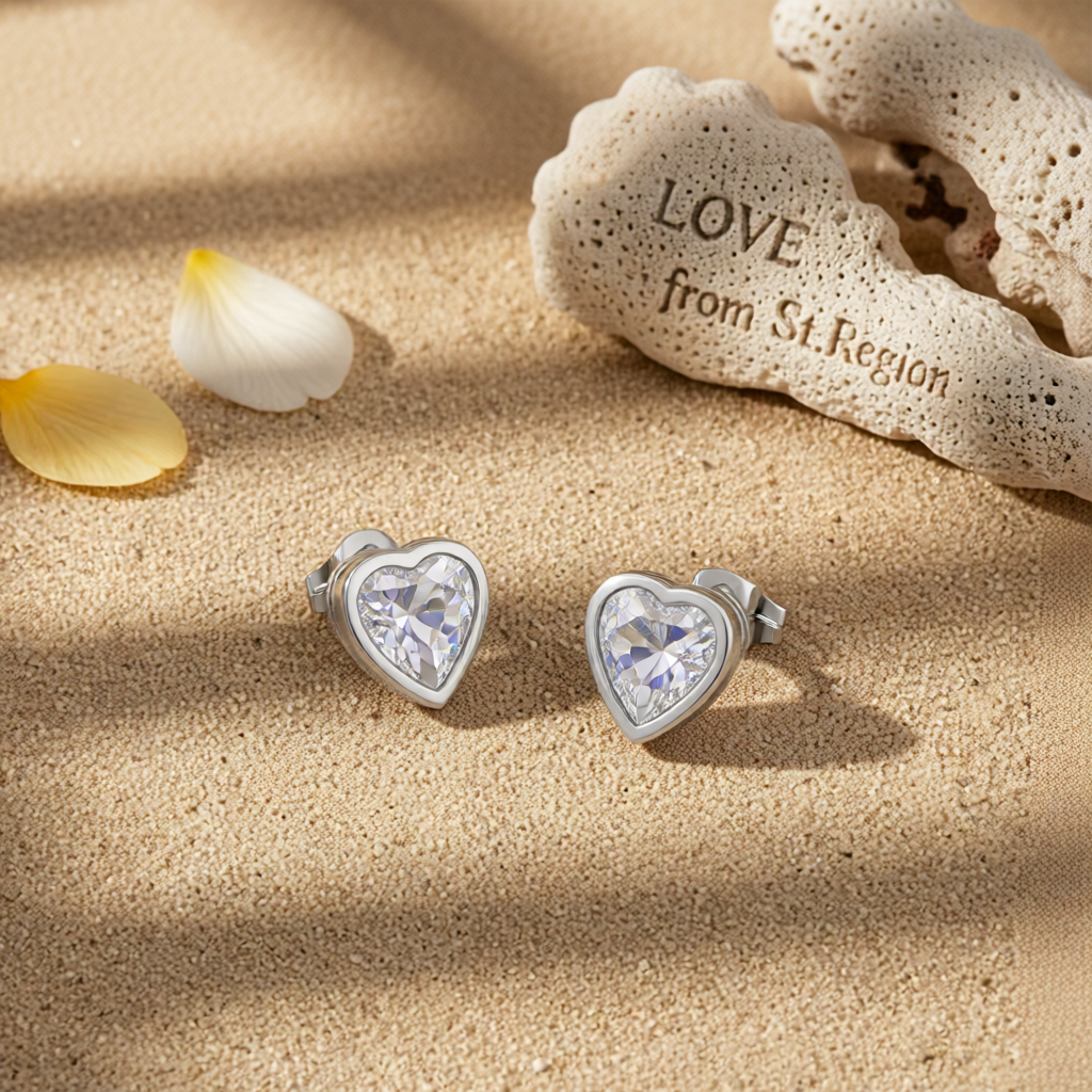 Crystal & Silver-Plated Heart Stud Earrings