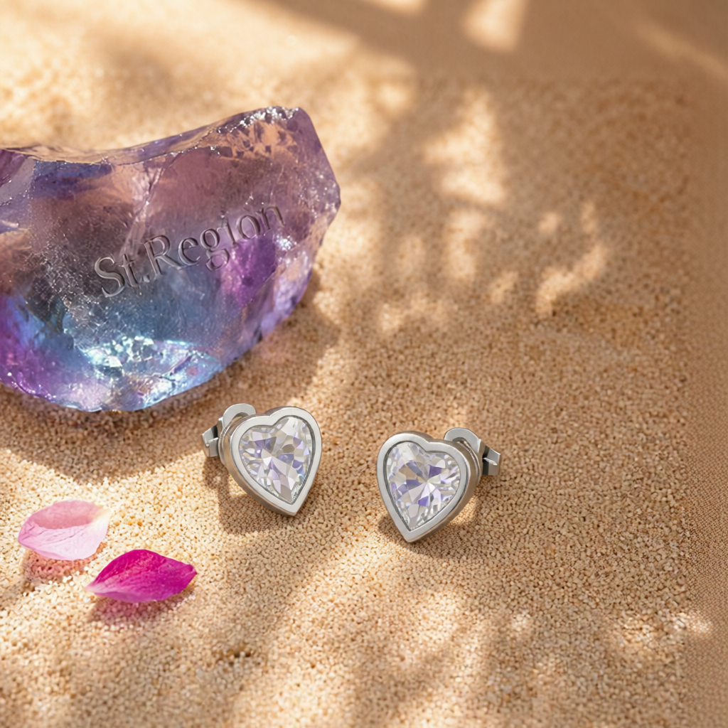 Crystal & Silver-Plated Heart Stud Earrings
