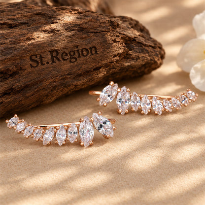 Marquise Crystal and 18K Gold-Plated Ear Climbers, dainty minimalist design, front view