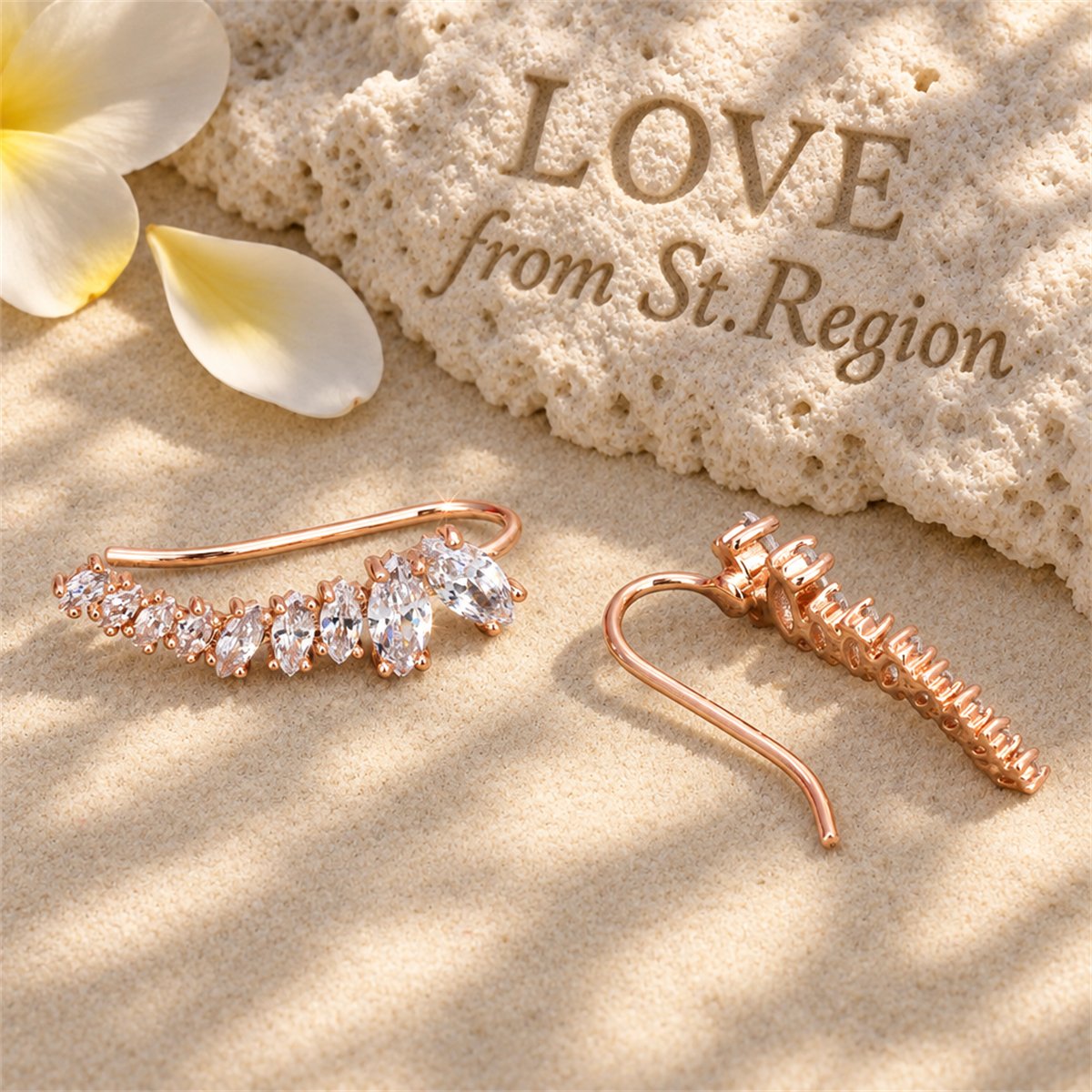 Marquise Crystal and 18K Gold-Plated Ear Climbers, dainty minimalist design, lifestyle look
