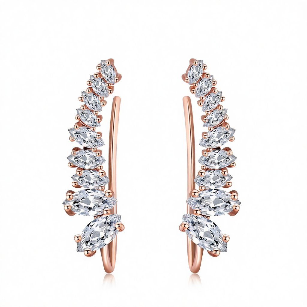 Marquise Crystal and 18K Gold-Plated Ear Climbers, dainty minimalist design, side view