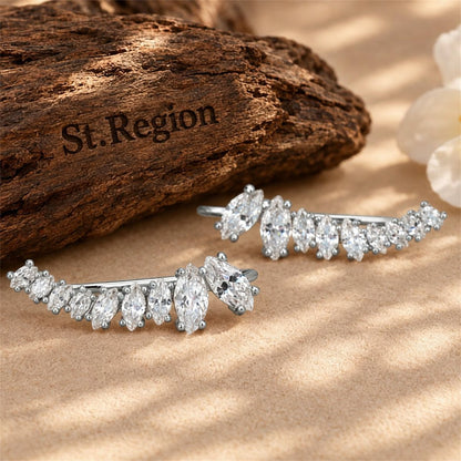 Crystal and Silver-Plated Ear Climbers, botanical inspired, front view