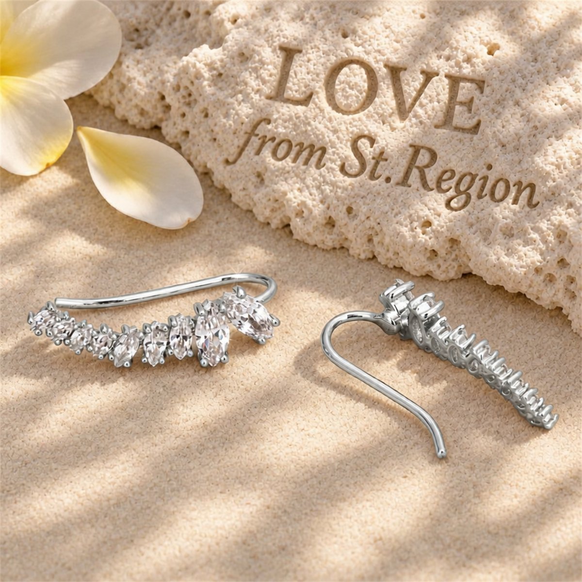 Crystal and Silver-Plated Ear Climbers, botanical inspired, lifestyle look