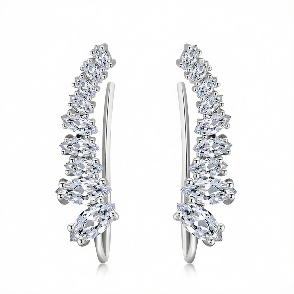 Crystal and Silver-Plated Ear Climbers, botanical inspired, side view