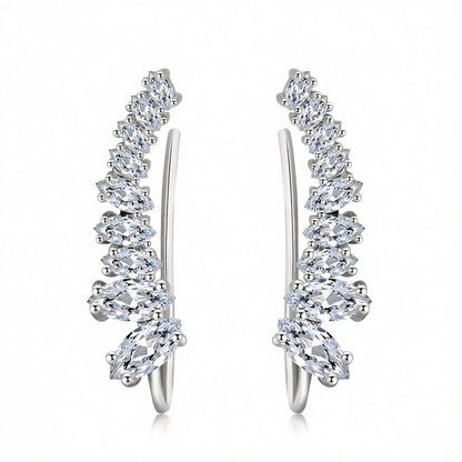 Crystal and Silver-Plated Ear Climbers, botanical inspired, side view