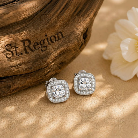 Crystal & Cubic Zirconia Hola Cushion Stud Earrings