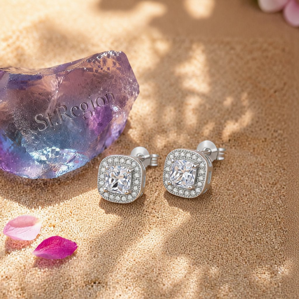Crystal & Cubic Zirconia Hola Cushion Stud Earrings