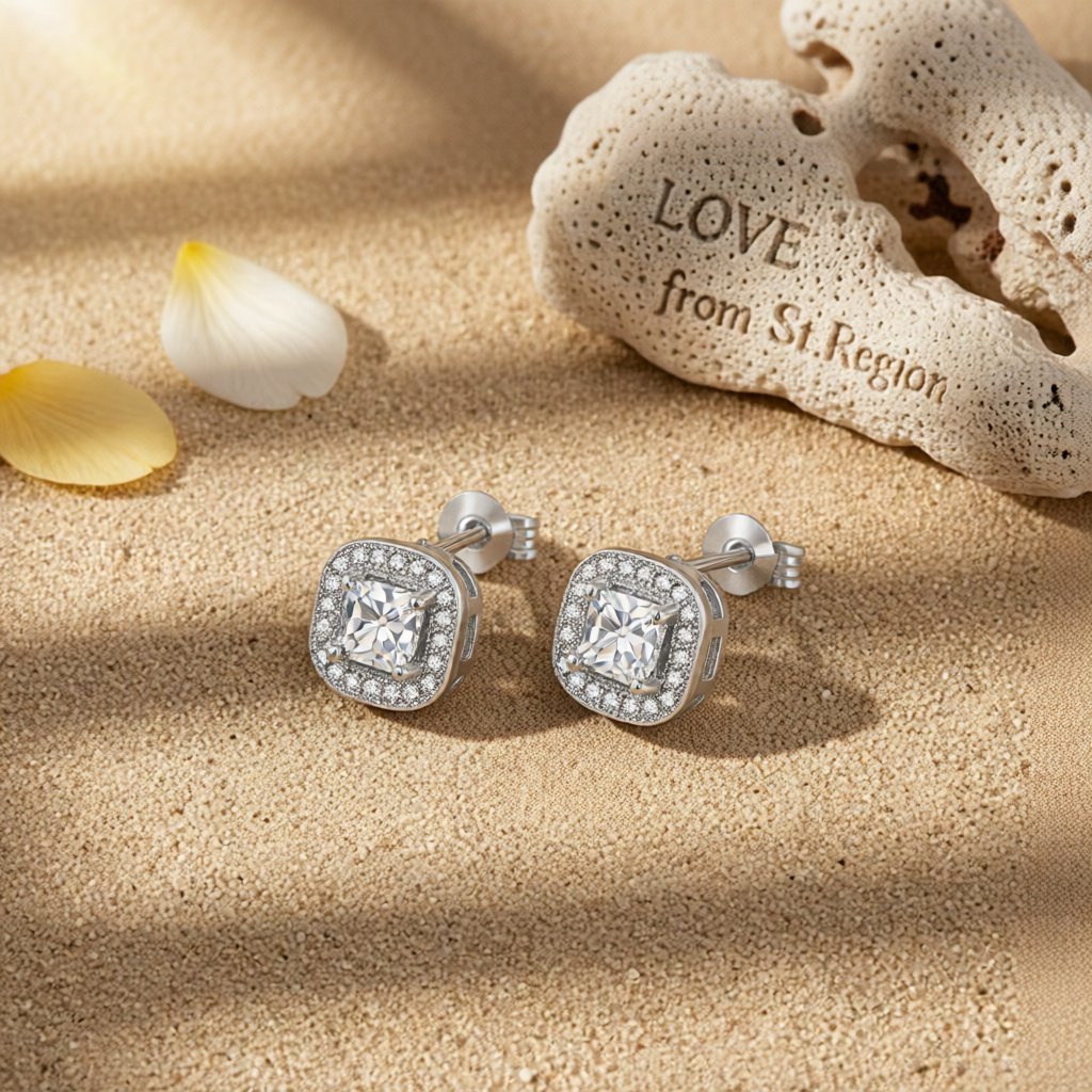 Crystal & Cubic Zirconia Hola Cushion Stud Earrings