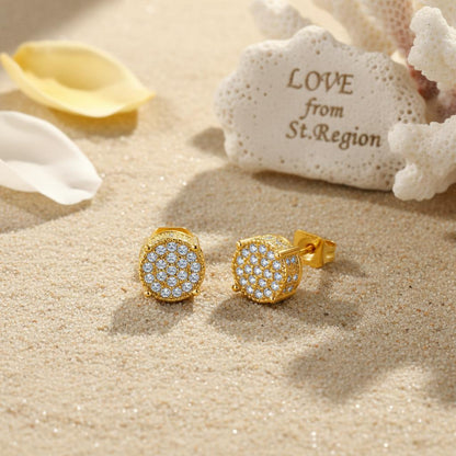 Clear Cubic Zirconia and 18K Gold-Plated Round Pavé Stud Earrings, cubic zirconia stud earrings for women, lifestyle look