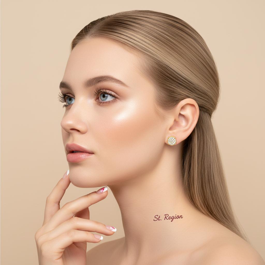 Clear Cubic Zirconia and 18K Gold-Plated Round Pavé Stud Earrings, cubic zirconia stud earrings for women, styled look