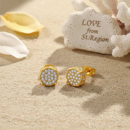 Clear Cubic Zirconia & 18K Gold-Plated Round Pavé Stud Earrings - Street Region
