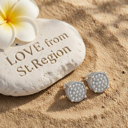 Clear Cubic Zirconia & Silver-Plated Round Pavé Stud Earrings