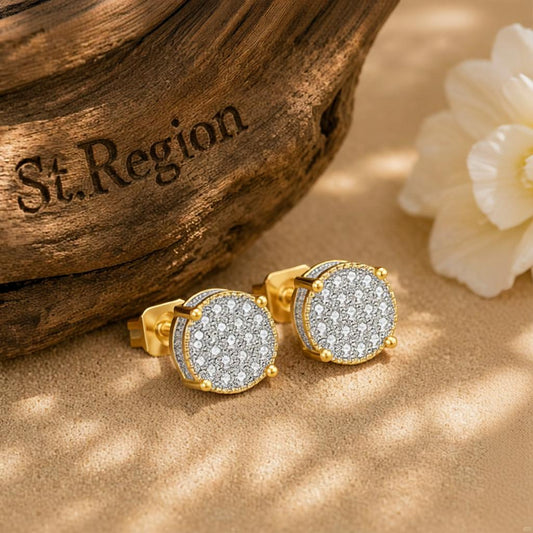 Clear Cubic Zirconia Two-Tone Round Stud Earrings