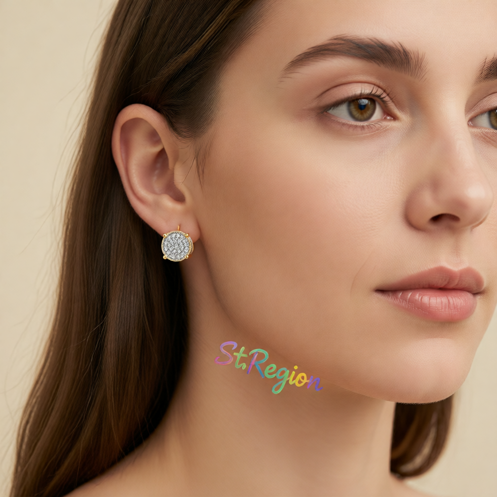Clear Cubic Zirconia Two-Tone Round Stud Earrings