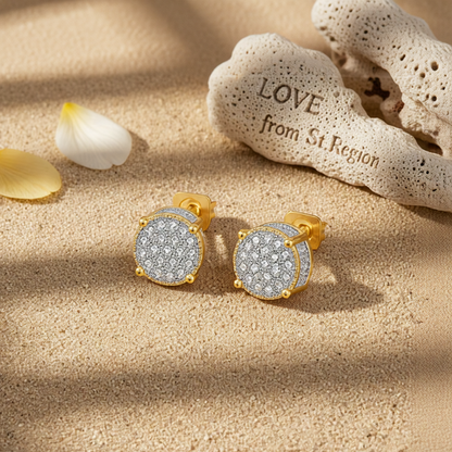 Clear Cubic Zirconia Two-Tone Round Stud Earrings