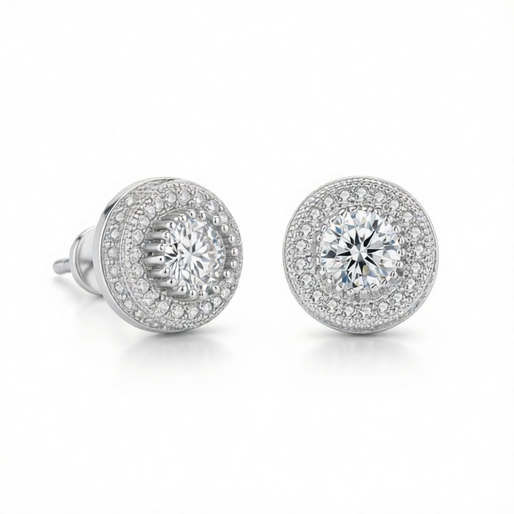 Clear Cubic Zirconia & Crystal Halo Round Stud Earrings