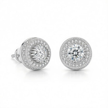 Clear Cubic Zirconia & Crystal Halo Round Stud Earrings