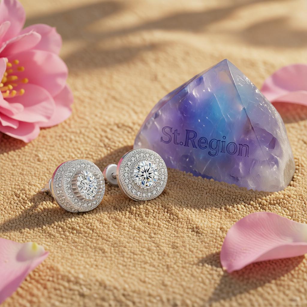 Clear Cubic Zirconia & Crystal Halo Round Stud Earrings