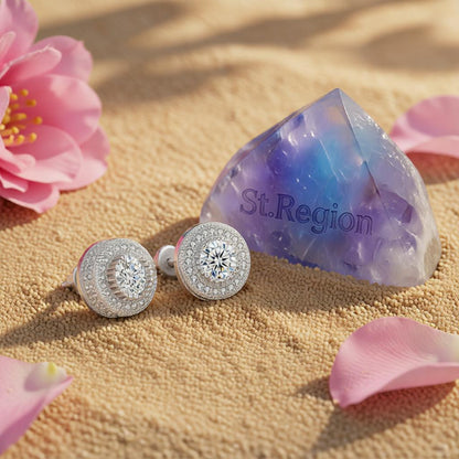 Clear Cubic Zirconia & Crystal Halo Round Stud Earrings