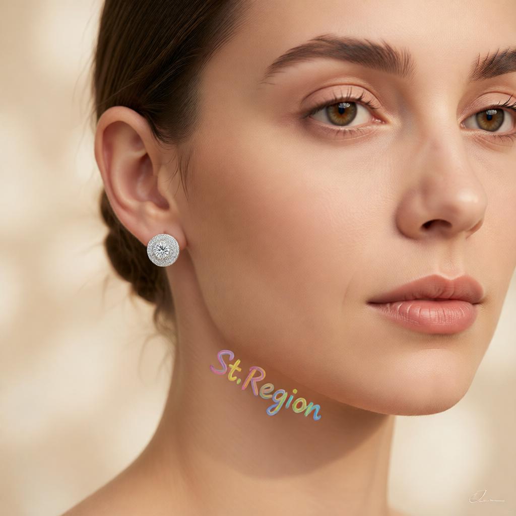 Clear Cubic Zirconia & Crystal Halo Round Stud Earrings