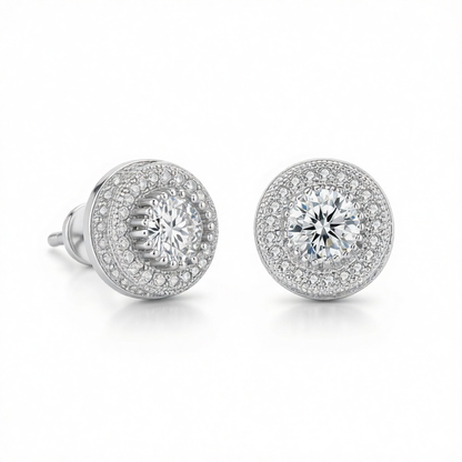 Clear Cubic Zirconia & Crystal Halo Round Stud Earrings