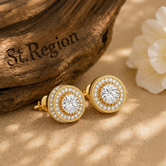 Cubic Zirconia & Crystal 18K Gold-Plated Tiered Round Stud Earrings