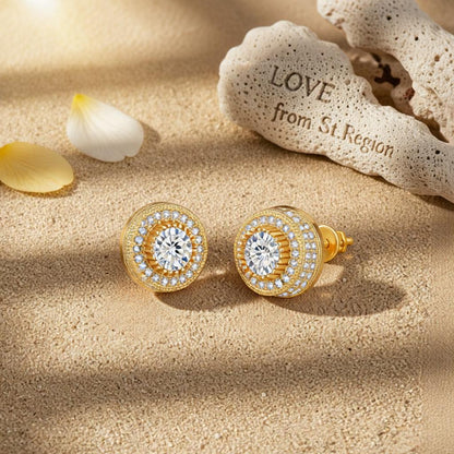 Cubic Zirconia and Crystal 18K Gold-Plated Tiered Round Stud Earrings, gold stud earrings for women, lifestyle look