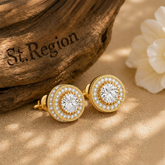 Cubic Zirconia & Crystal 18K Gold-Plated Tiered Round Stud Earrings