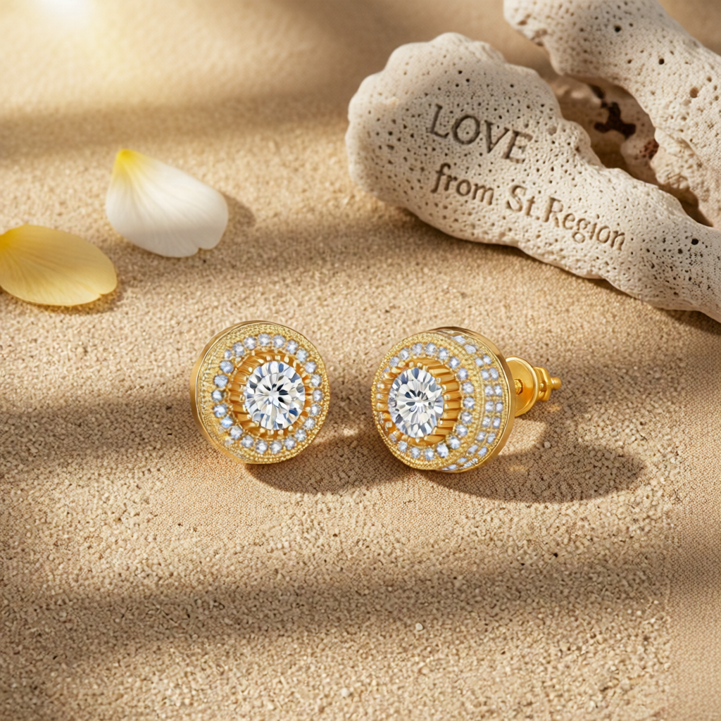 Cubic Zirconia & Crystal 18K Gold-Plated Tiered Round Stud Earrings