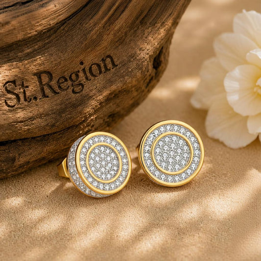 Clear Cubic Zirconia Two-Tone Round Stud Earrings