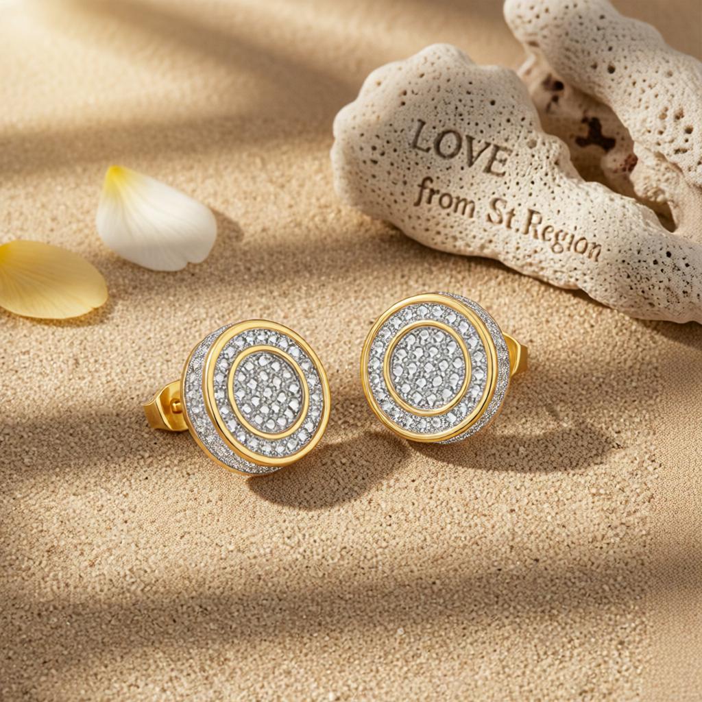 Clear Cubic Zirconia Two-Tone Round Stud Earrings, stud earrings for women, everyday style, lifestyle look