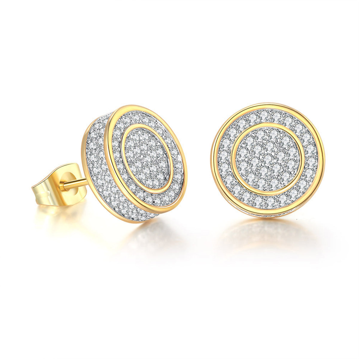 Clear Cubic Zirconia Two-Tone Round Stud Earrings