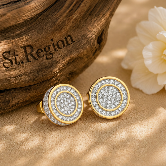 Clear Cubic Zirconia Two-Tone Round Stud Earrings