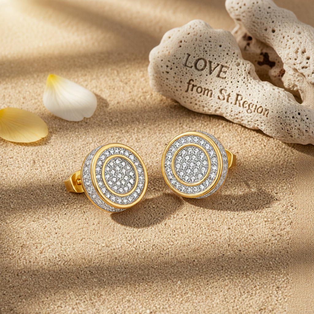 Clear Cubic Zirconia Two-Tone Round Stud Earrings