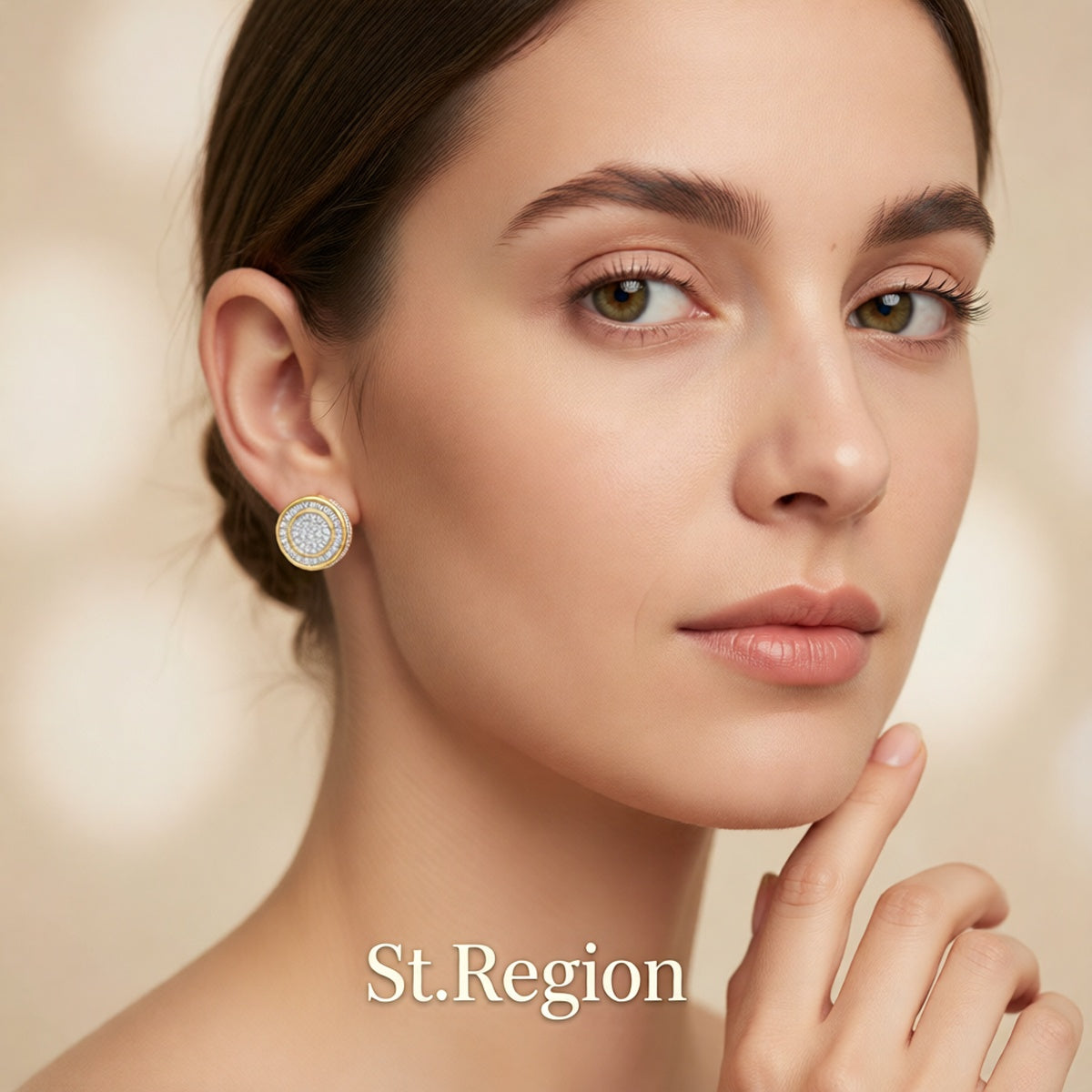 Clear Cubic Zirconia Two-Tone Round Stud Earrings
