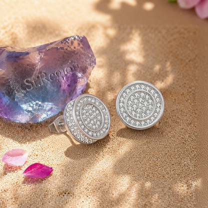 Cubic Zirconia & Silver-Plated Pavé Round Stud Earrings