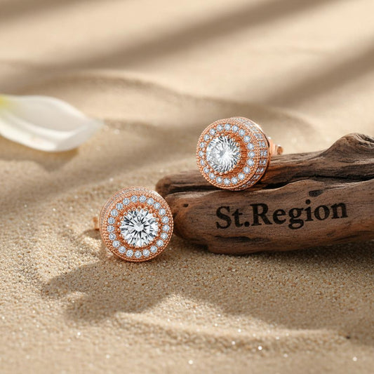 Clear Cubic Zirconia & 18K Rose Gold-Plated Round Stud Earrings