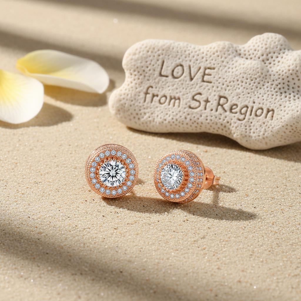 Clear Cubic Zirconia and 18K Rose Gold-Plated Round Stud Earrings, cubic zirconia stud earrings for women, lifestyle look