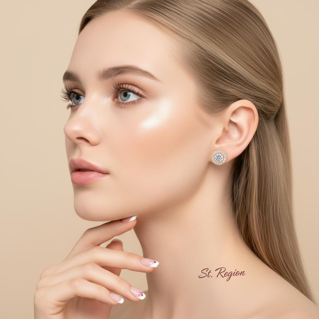 Clear Cubic Zirconia and 18K Rose Gold-Plated Round Stud Earrings, cubic zirconia stud earrings for women, styled look